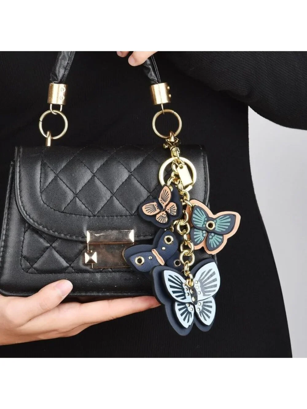 Chic Leather Butterfly Bag Charm | Stylish Purse Keychain for Handbags